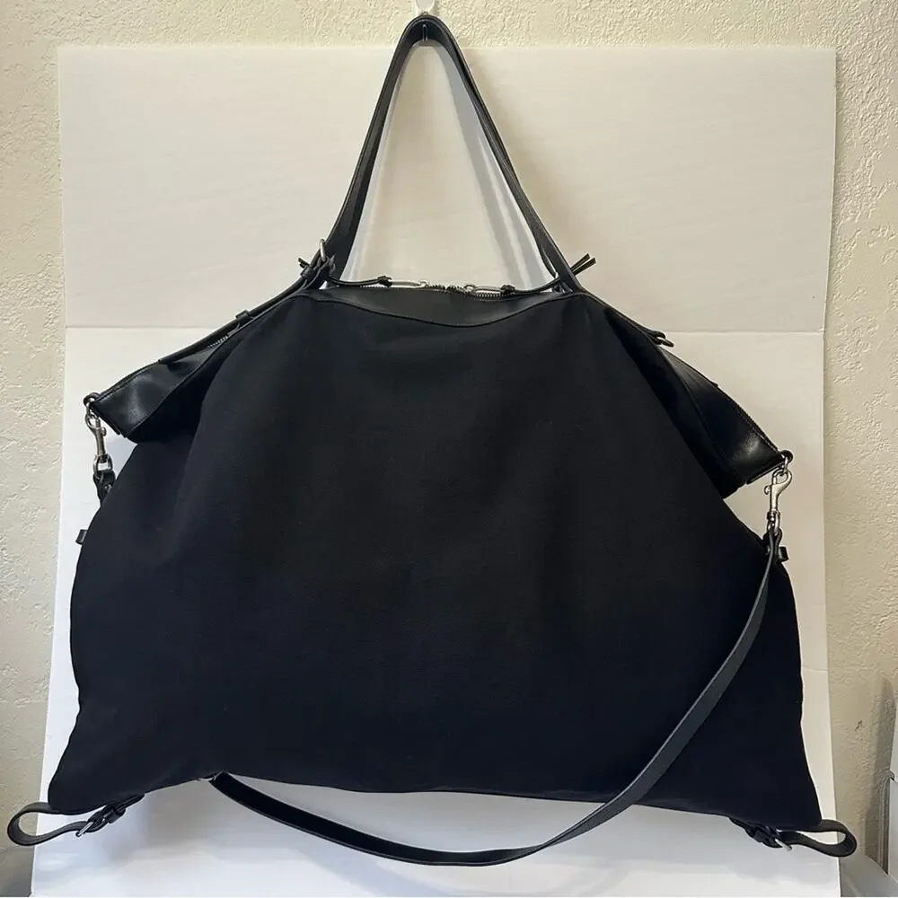 Saint Laurent ID Convertible Travel Duffel Bag Large Black Canvas Leather Trim